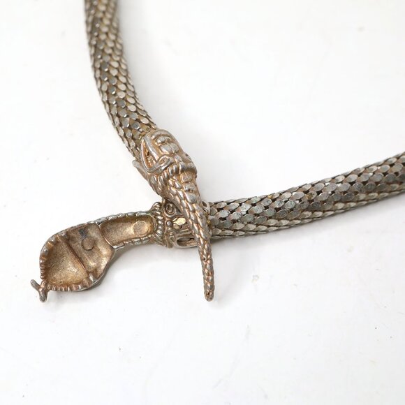 Vintage Gold Tone Snake Necklace | Coil Chain Statement Jewelry Fashion Mesh - Picture 8 of 12